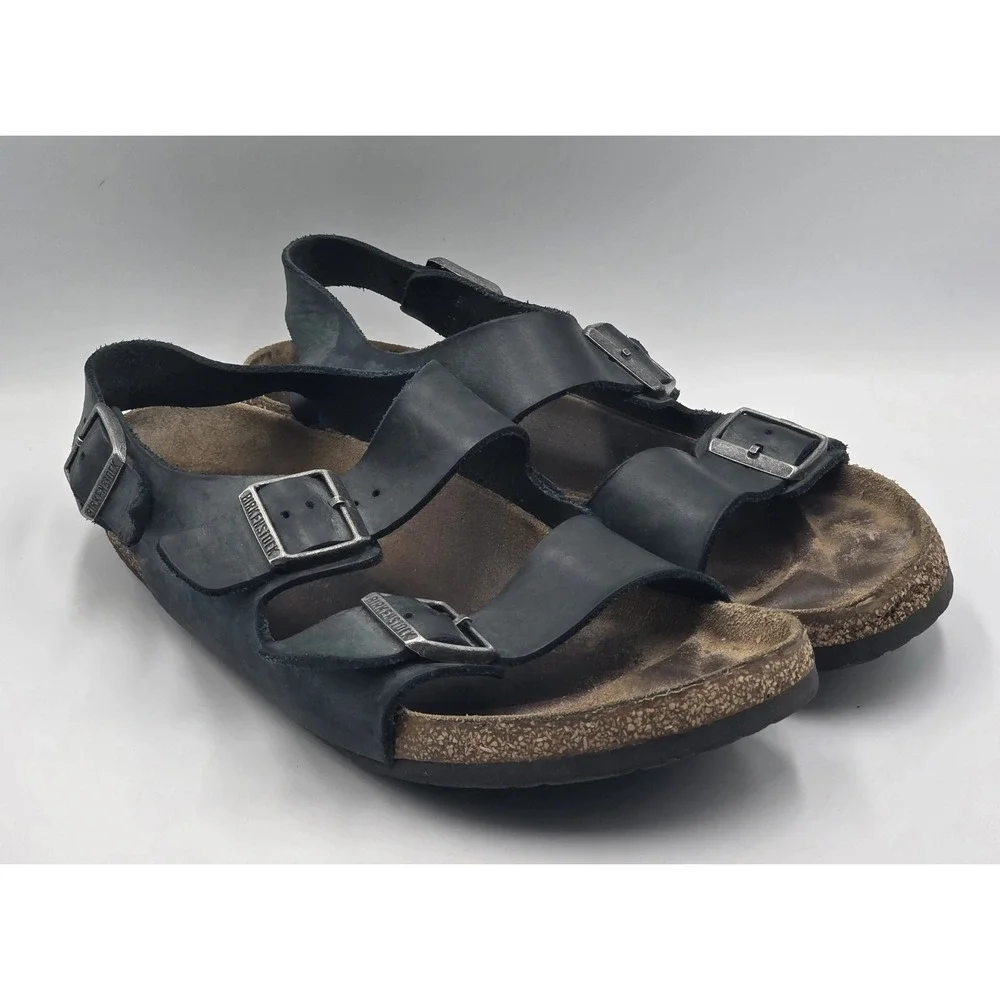 Birkenstock Milano Black Oiled Leather Sandals Men's EU 46 US 13 Adjustable